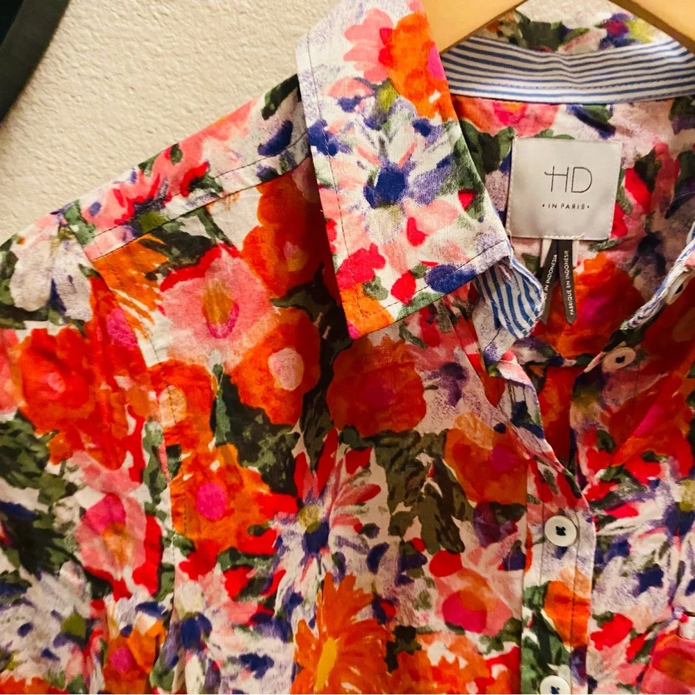 Anthropologie HD In Paris Hanalei Floral Top Button Down 3/4 Sleeve Blouse - Picture 5 of 8